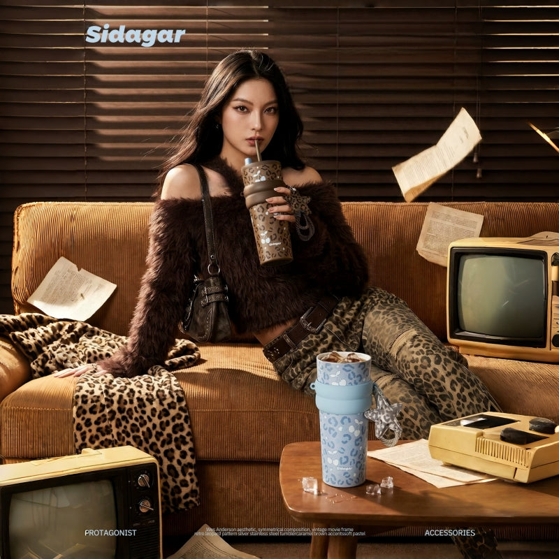Sidagar Aurora Leopard 710ml Ceramic-Lined Straw Tumbler