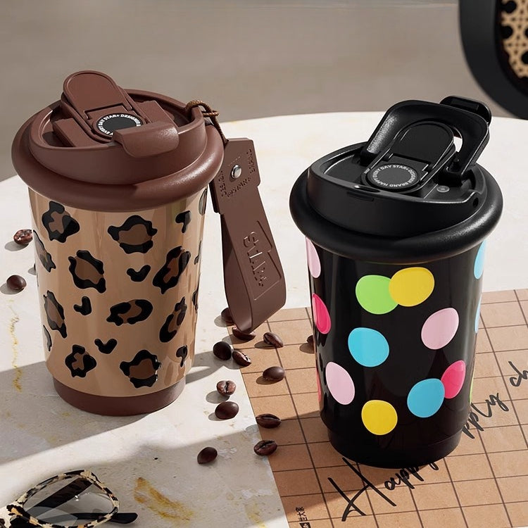 Y2K ceramic coffee cup with leopard print design