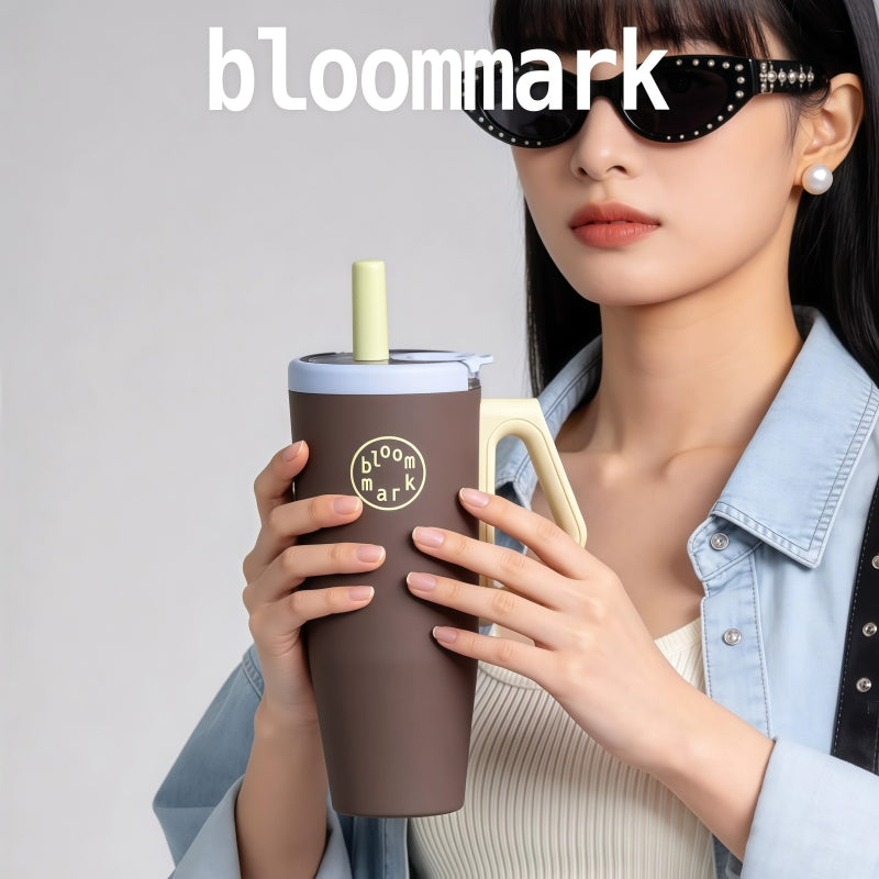 BloomMark 1100ml (40oz) One-Handed Insulated Tumbler with Straw & Handle