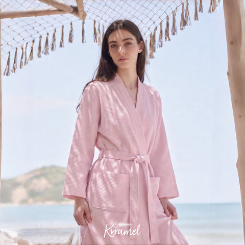 KRRAMEL Chenille Series Waffle Weave Kimono Bathrobe for Women