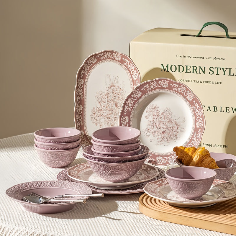 Complete porcelain dinnerware set for home