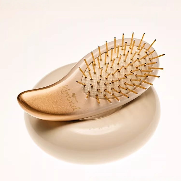 Kramel AURIKAT Pea 24K Gold Plated Comb | Luxury Scalp Massager & Detangling Hair Brush for Women
