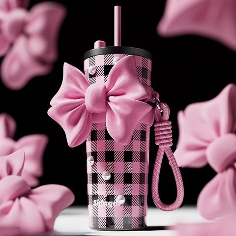 Sidagar Butterfly Dream Insulated Straw Tumbler - 710ml BPA-Free Tritan Cup with Elegant Bow Design