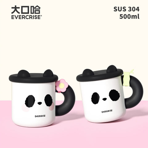 Evercrise Panda Cup Pair - 500ml Insulated Cute Animal Tumbler with Lid