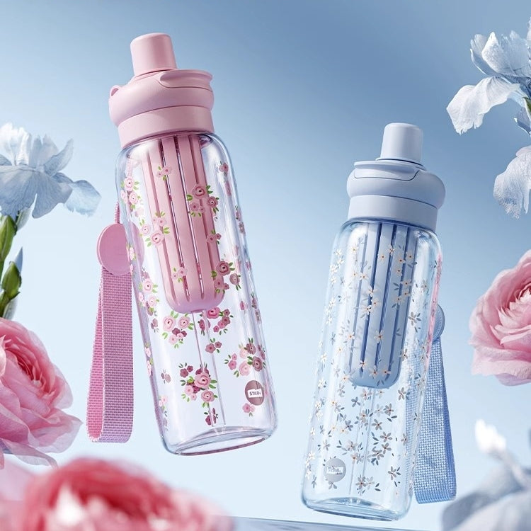 STAR+ Double Drink Straw Cup 740ML - Leak-Proof Design, Floral Print, BPA-Free Tritan Material