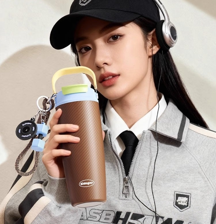 890ml Dazzling Color Stainless Steel Tumbler with Dual-Drink Lid & Textured Grip