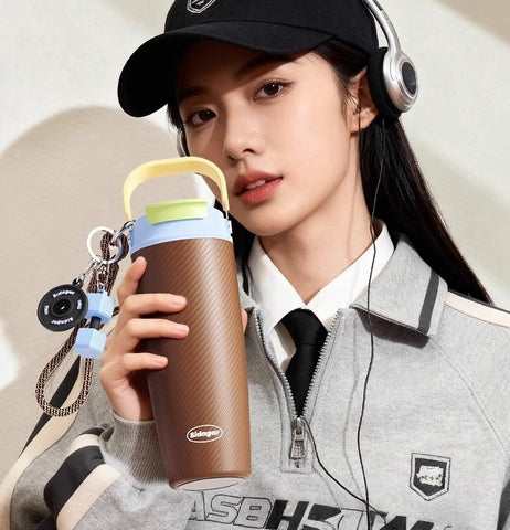 890ml Dazzling Color Stainless Steel Tumbler with Dual-Drink Lid & Textured Grip