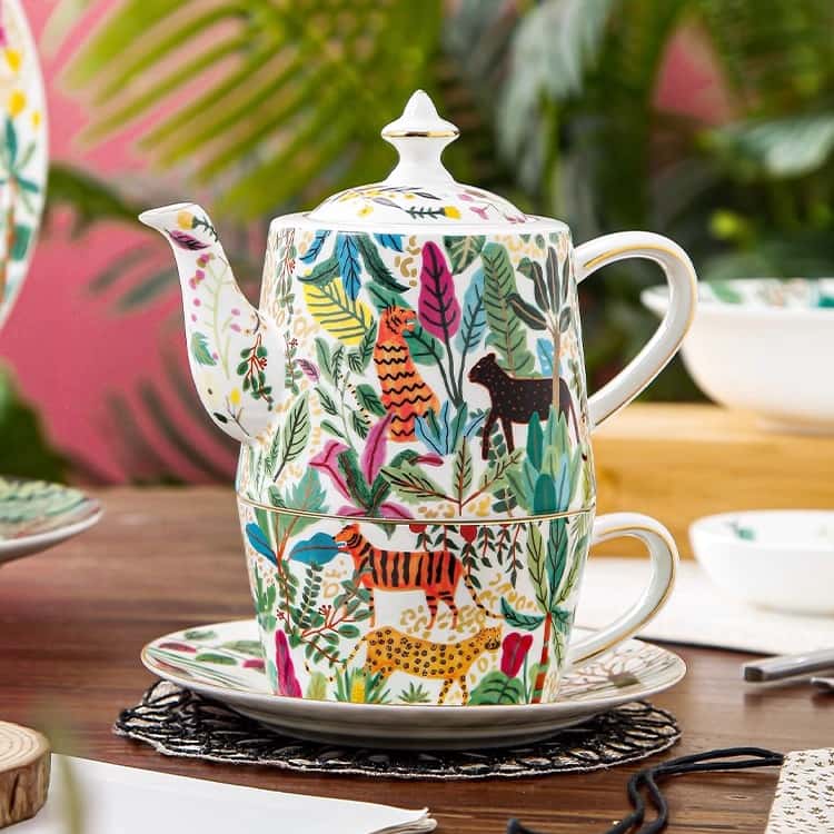Stechcol Dream Forest Teapot with Gold Rim and Bird Motif