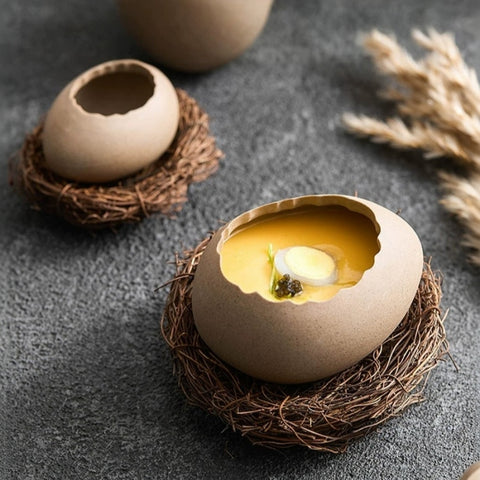 Three Life Eggshell Ceramic Bowl | Handcrafted Stoneware Dessert Bowl Set