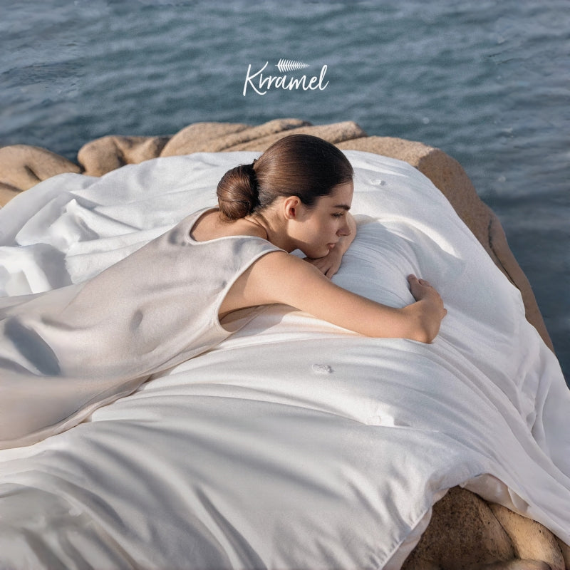 KRRAMEL organic mulberry silk comforter lightweight white duvet all-season