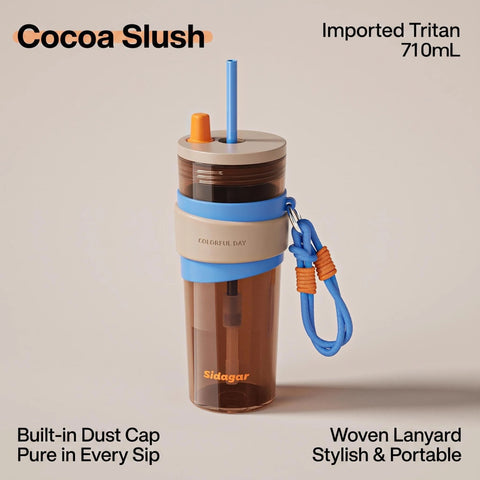 Sidagar 710ml Tritan Straw Water Bottle with Carrying Lanyard