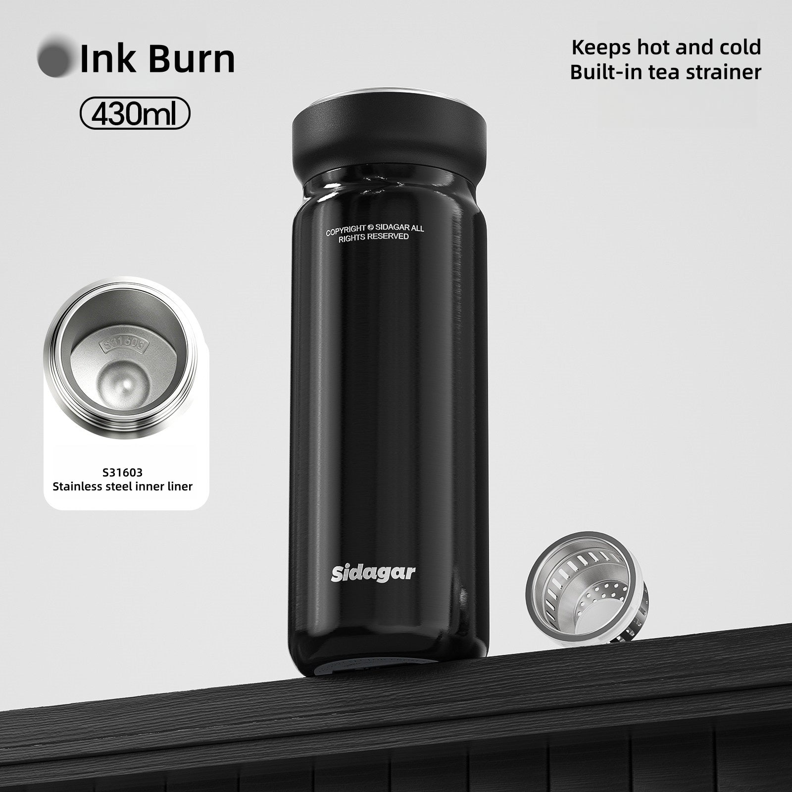 Sidagar 430ml Tea Infuser Insulated Travel Mug