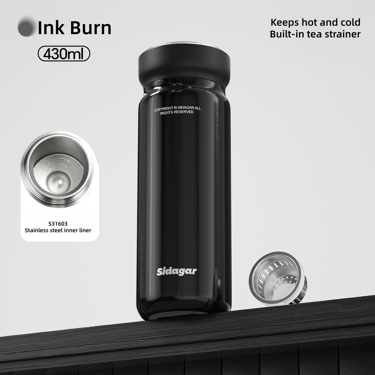 Sidagar 430ml Tea Infuser Insulated Travel Mug