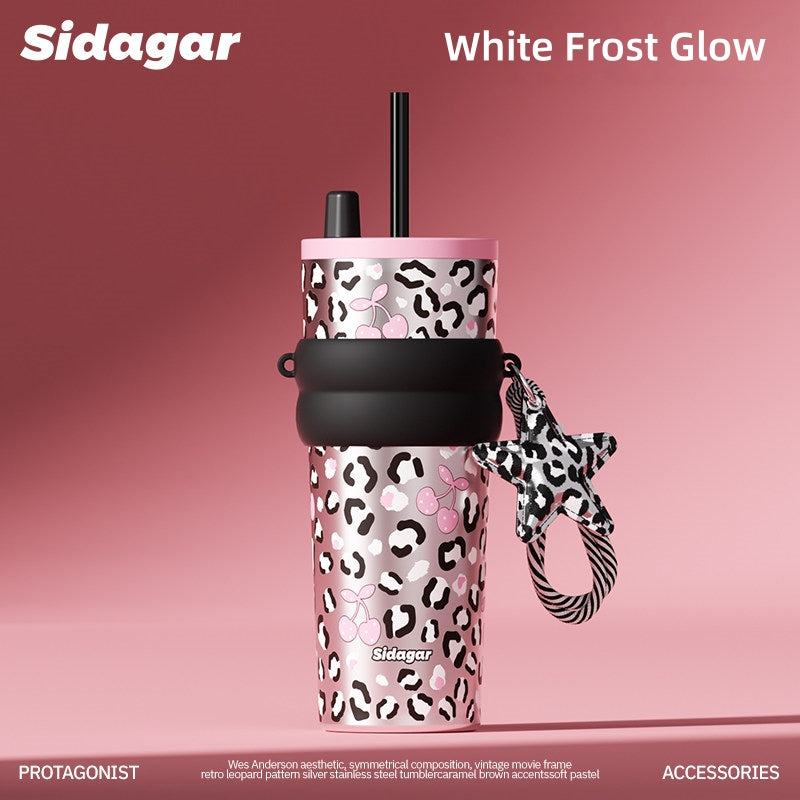Sidagar Aurora Leopard 710ml Ceramic-Lined Straw Tumbler