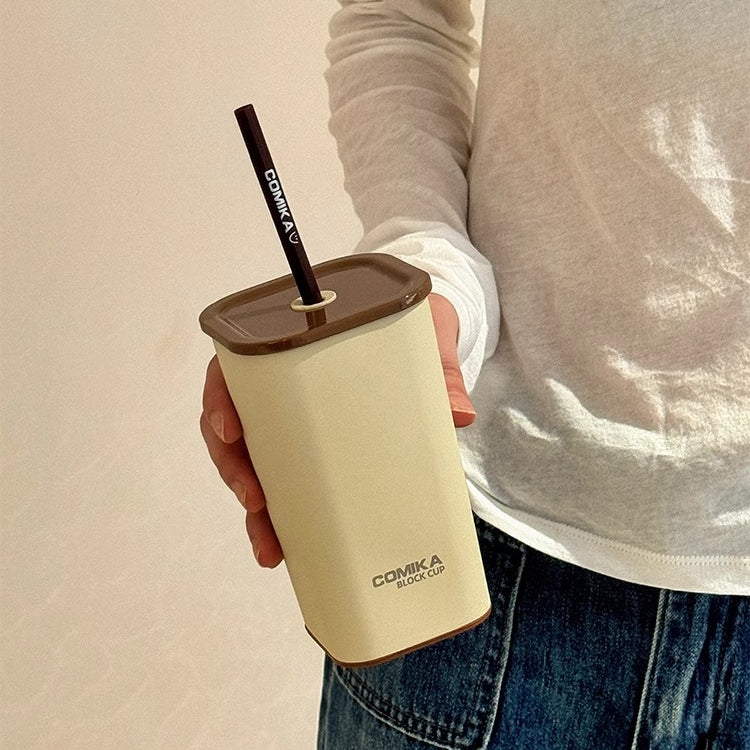 portable COMIKA square tumbler in Matcha Peach Powder