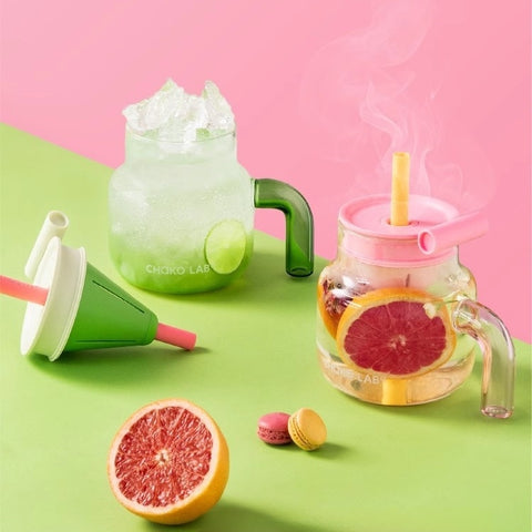 CHAKO LAB Funnel Tea Tumbler – 1150ml/670ml Borosilicate Glass Cup with Infuser & Straw