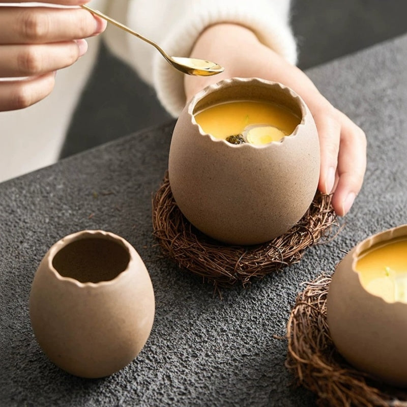 Three Life Eggshell Ceramic Bowl | Handcrafted Stoneware Dessert Bowl Set