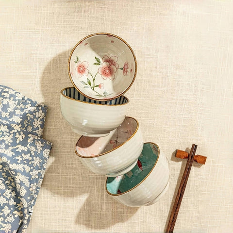 Hand-Painted Japanese Style Rice Bowls Set