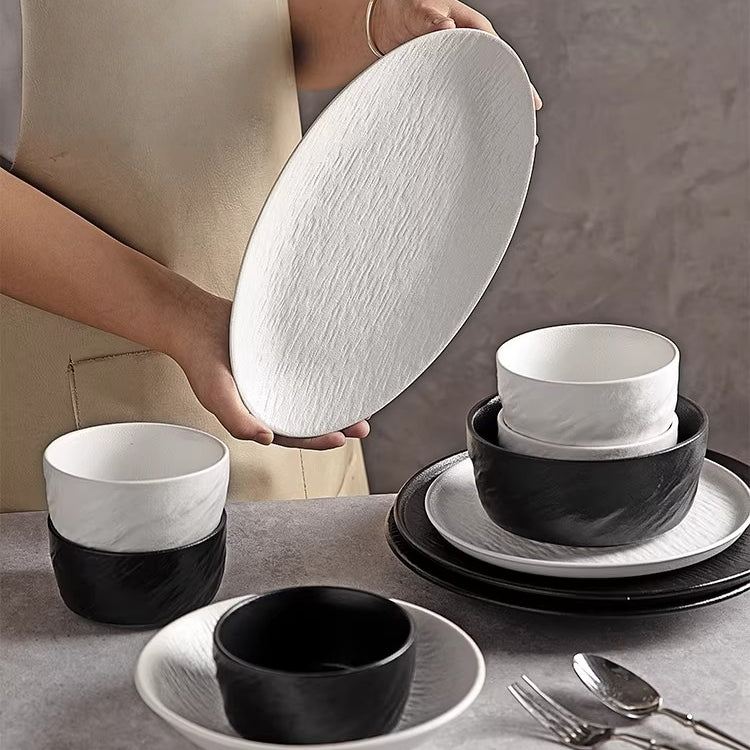 Nordic Black and White Stone Grain Ceramic Dinnerware Set