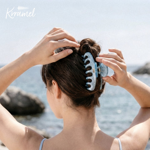 KRRAMEL Acetate Hair Claw Clip for Women – 10.5cm Large Plant-Based Cellulose Acetate Jaw Clip, Strong Hold Non-Slip Hair Accessory for Thick & Curly Hair, Lightweight Luxury French-Style Hair Claw (Lake Blue Marble)