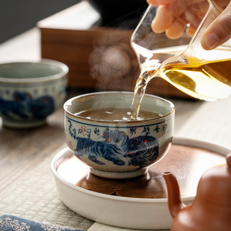 Hand-Painted Blue and White "Wu Fu" Teacup - Exquisite Traditional Porcelain