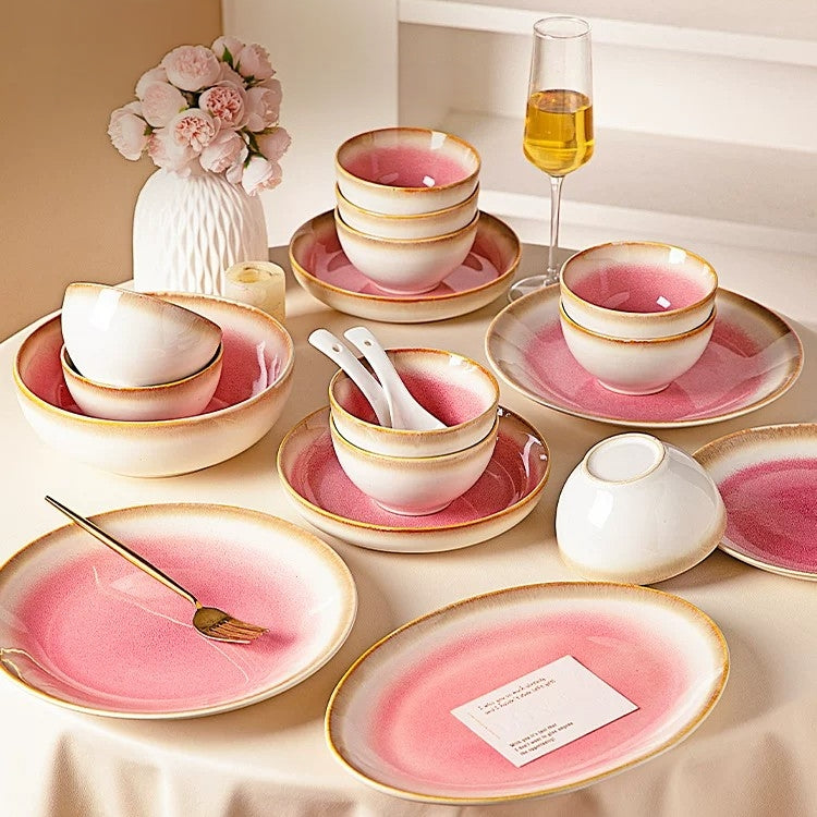 MONAZONE Pink Mist Kiln-Changed Ceramic Dinnerware