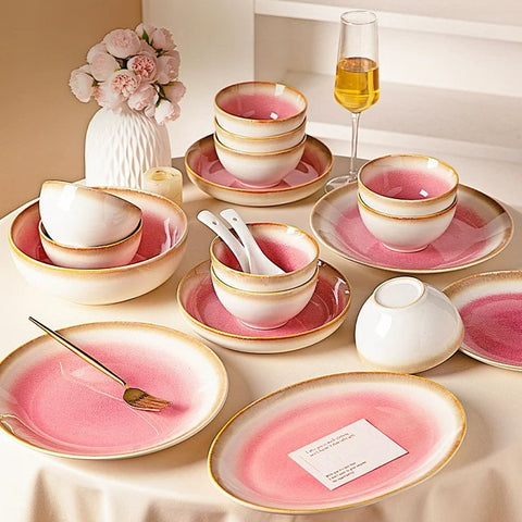 MONAZONE Pink Mist Kiln-Changed Ceramic Dinnerware