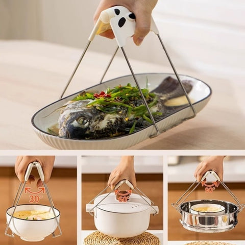 Adjustable silicone bowl tongs with stainless steel