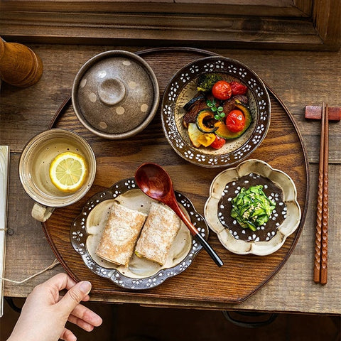 Elevate Solo Dining: Hand-Painted Vintage Ceramic Tableware Set