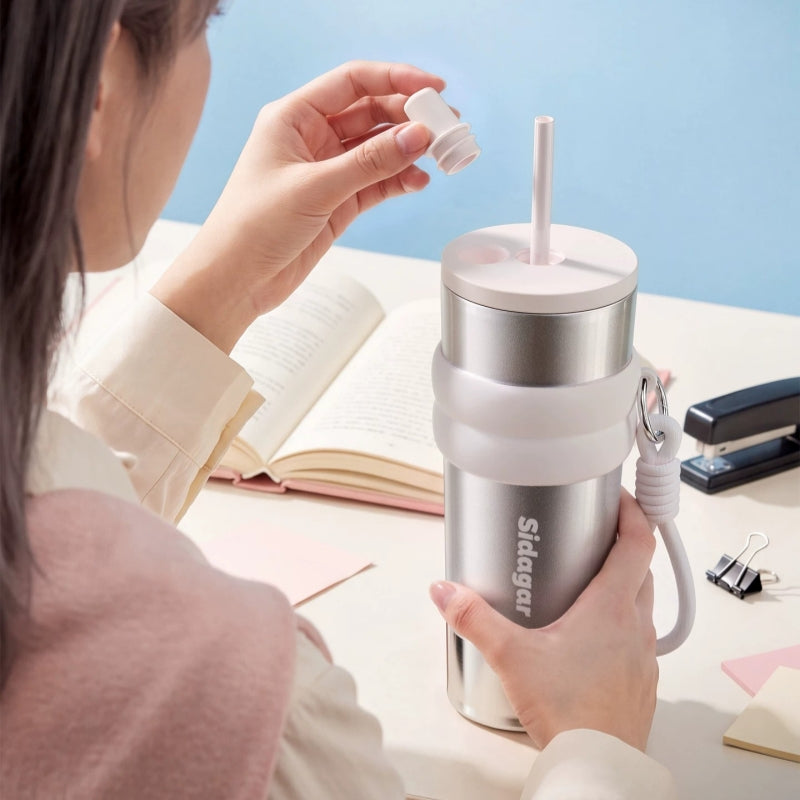 Sidagar 710ml Ceramic-Lined Insulated Tumbler with Straw