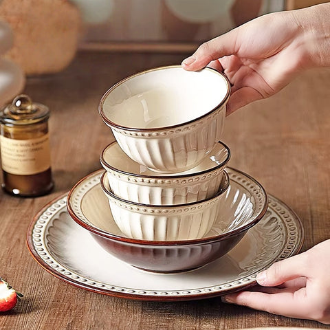 Elegant vintage style bowl with vertical ribbing and smooth finish