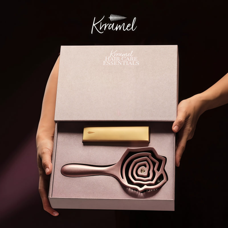 KRRAMEL Rose Gold Luxury Hairbrush: Anti-Static Detangling Brush with Air Cushion for Scalp Massage