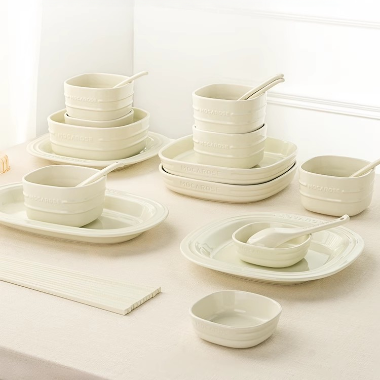 MOCAROSE Square Stoneware Dinnerware Cream White