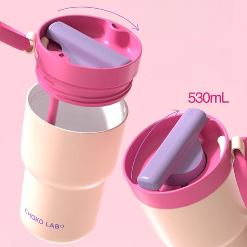 Ceramic-coated 530ml coffee tumbler dual-lid design - Chako Lab