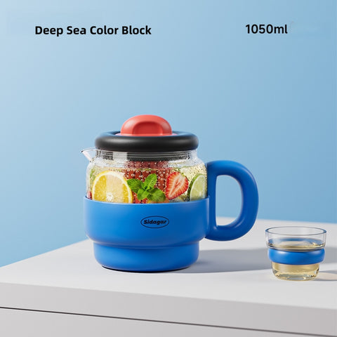 Sidagar Deep Sea Color Block 1050ml borosilicate glass tea infuser mug