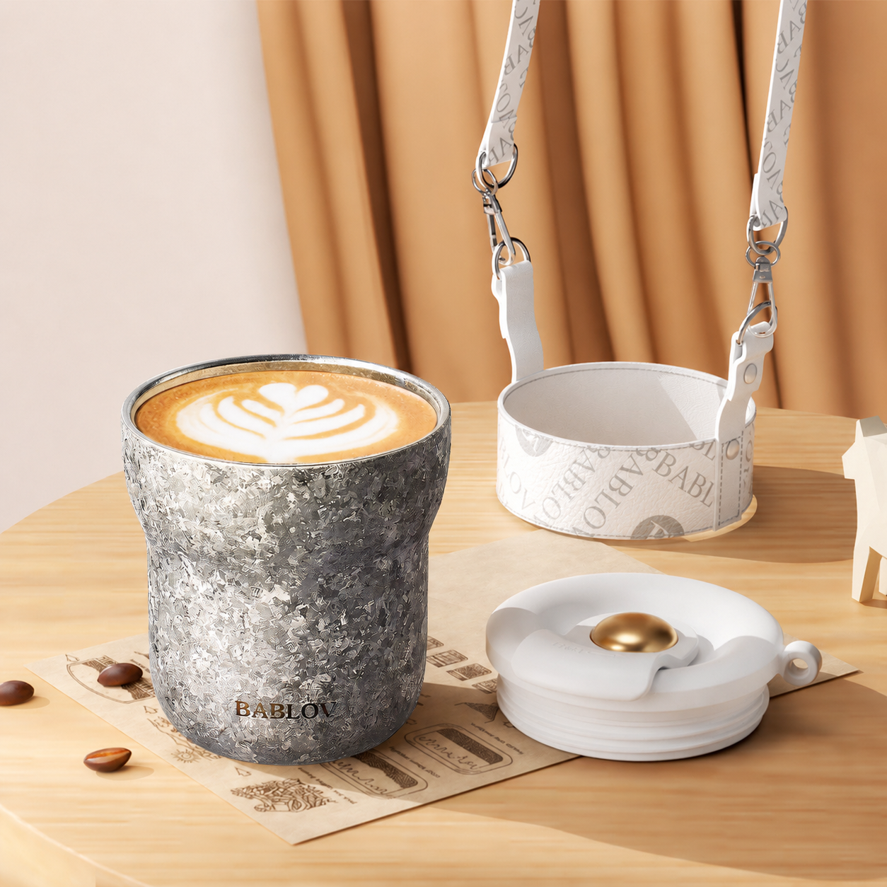 Bablov Pure Titanium Travel Coffee Cup with Carry Strap – 240ml