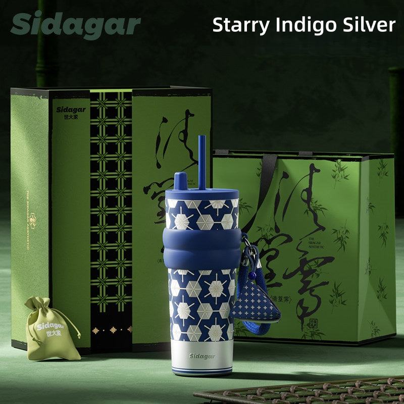 Sidagar 710ml Ceramic-Lined Straw Tumbler with Optional Tea Infuser
