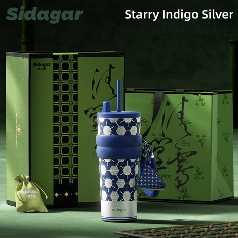 Sidagar 710ml Ceramic-Lined Straw Tumbler with Optional Tea Infuser