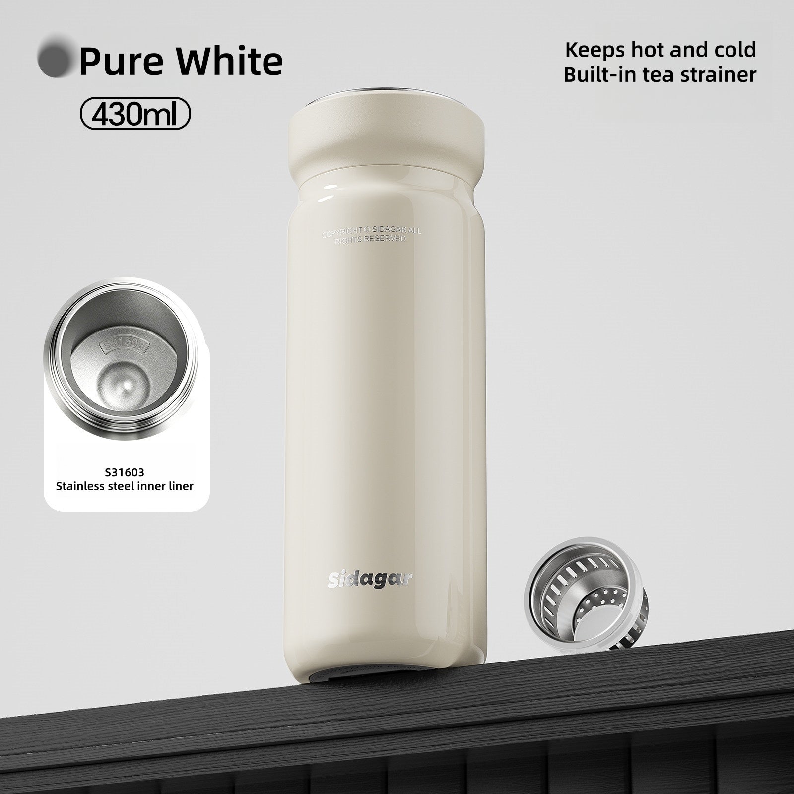 Sidagar 430ml Tea Infuser Insulated Travel Mug