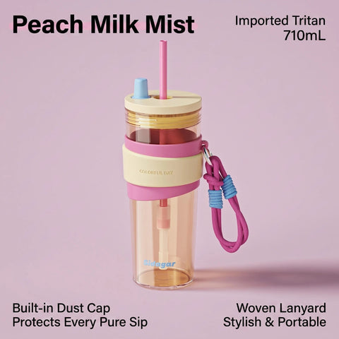 Sidagar 710ml Tritan Straw Water Bottle with Carrying Lanyard