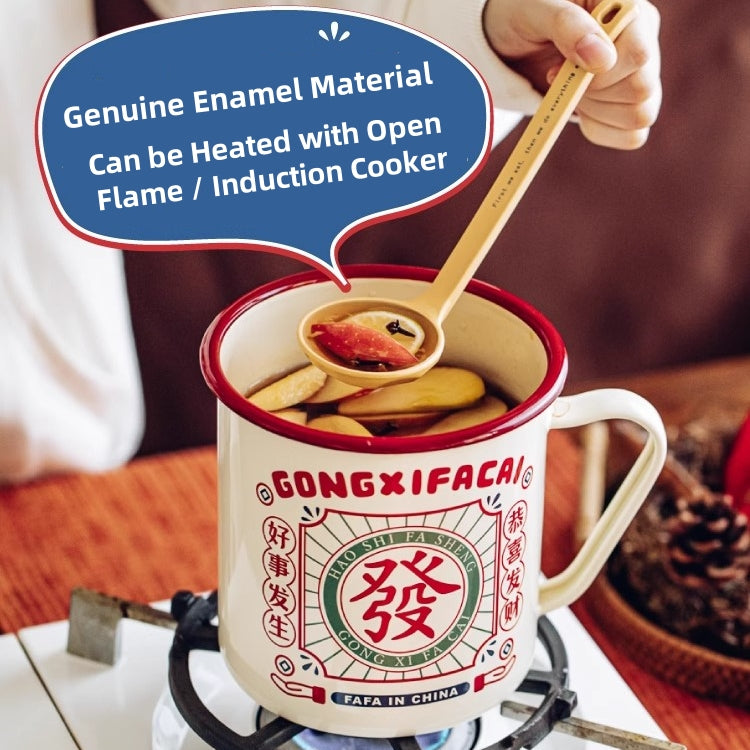 Fa Fa Enamel Mug with Mahjong Magnets – 2L Retro Design