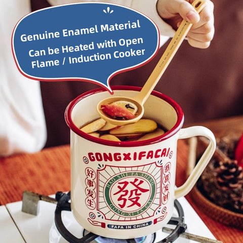 Fa Fa Enamel Mug with Mahjong Magnets – 2L Retro Design