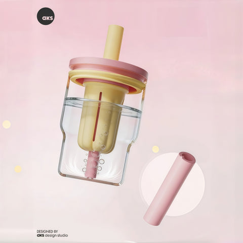 AKS Gigi Ice Flavor Glass Straw Cup with Handle & Tea Infuser – 600mL/1000mL
