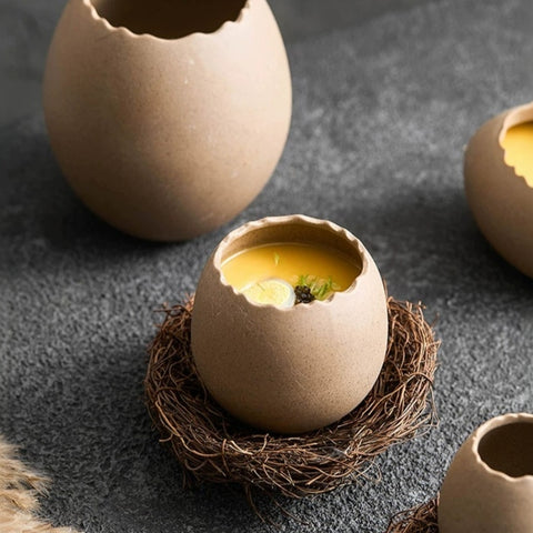 Three Life Eggshell Ceramic Bowl | Handcrafted Stoneware Dessert Bowl Set
