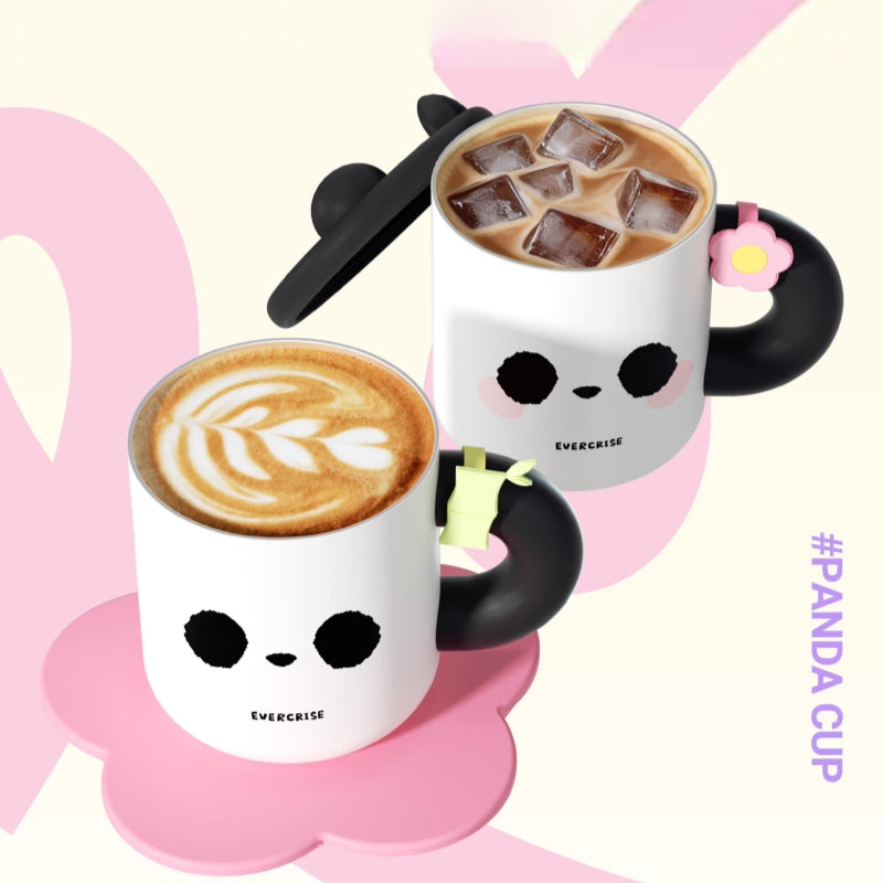 Evercrise Panda Cup Pair - 500ml Insulated Cute Animal Tumbler with Lid