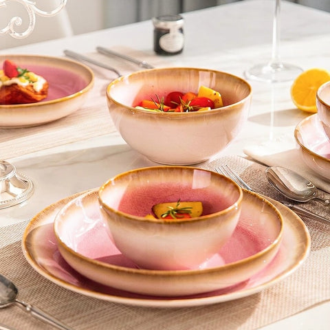 MONAZONE Pink Mist Kiln-Changed Ceramic Dinnerware