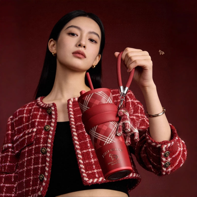 Sidagar 710ml Insulated Stainless Steel Water Bottle with Ceramic Coating, Luxury Horse Year Limited Edition Gift Box Set - Double Lid Leak-Proof Thermos for Hot/Cold Drinks, Coffee Tea Travel Mug