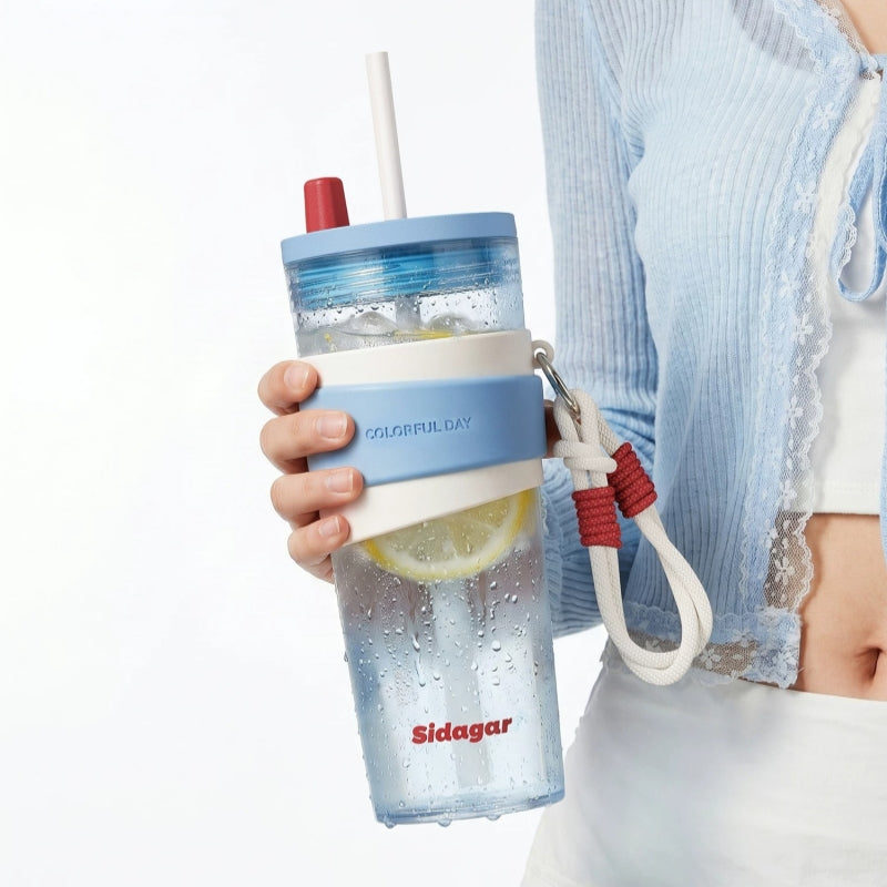 Sidagar 710ml Tritan Straw Water Bottle with Carrying Lanyard