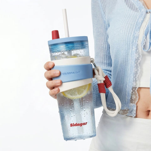 Sidagar 710ml Tritan Straw Water Bottle with Carrying Lanyard