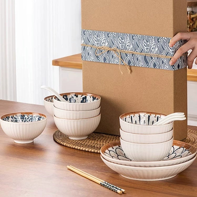 THREE LIFE Rattan Series Japanese Ceramic Dinnerware Set 